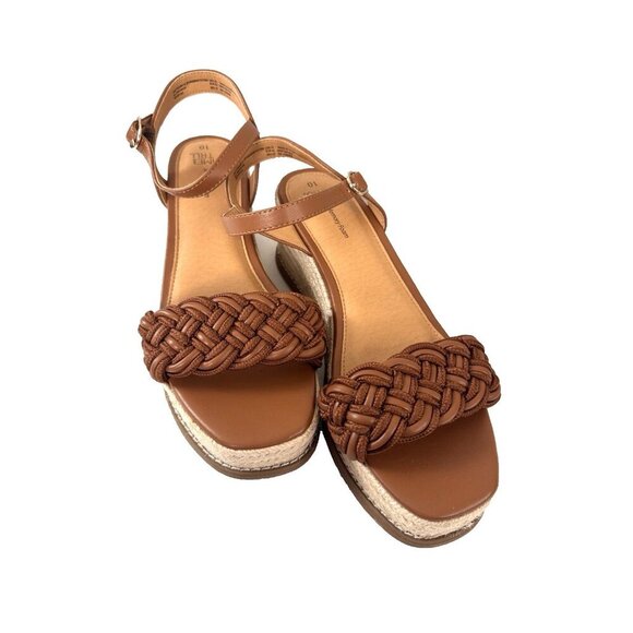 Y2K Brown Platform Sandals 10 Braided Strap Chunky Heel Boho Indie Coastal - Picture 2 of 15